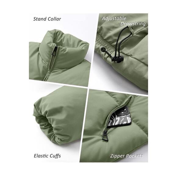 NWT Polu Cropped Puffer Jacket Oversized Full Zip Puffy Quilted Pockets Large - Picture 7 of 8